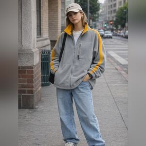 Columbia Fleece Layer Zip Up Jacket Orange Grey Skater Dadcore Normcore 90s XL